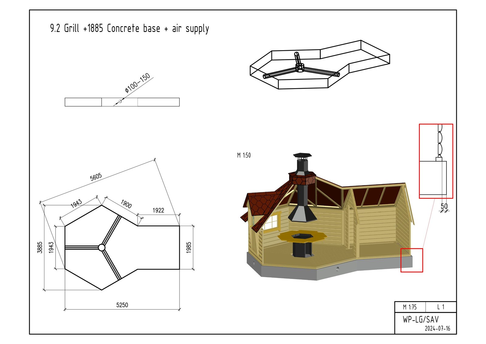 Grillhytte 9,2 m² med 1,8 m tilbygning – Fundament